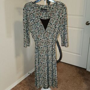 Studio Connection Dot Pattern Contrast Brown Modest Chest Dress Vintage with tie
